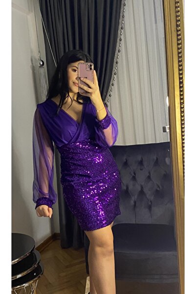 Bersi Butik Mini rochie tip creion din catifea cu paiete