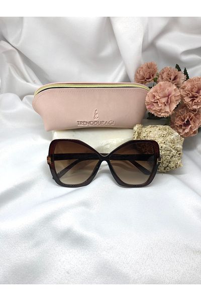 Di Caprio Pols Oval Brown Women's Sunglasses with Gold Detail