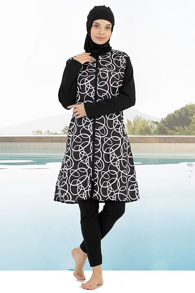 Jenny Daphne Zippered 4 Piece Full Covered Hijab Swimsuit 1800-36