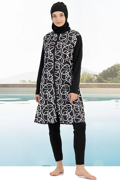Jenny Daphne Zippered 4 Piece Full Covered Hijab Swimsuit 1800-36