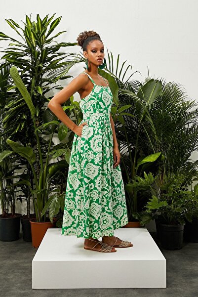 Koton Γυναικείο Σταυρός λουράκι Floral Μακρύ Φόρεμα 3sak80180ew