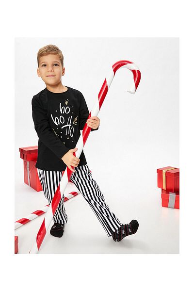 Koton Winter Pajama Set 2 Pieces - Long Sleeve T-Shirt and Striped Sweatpants