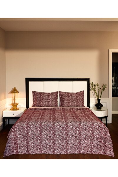 Maisonette Jakarlı Yaprak Desenli Yatak Örtüsü Seti Bordo