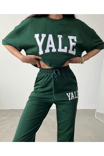 AFROGİYİM Women's Yale Printed Combed Cotton Short Sleeve Tracksuit Set