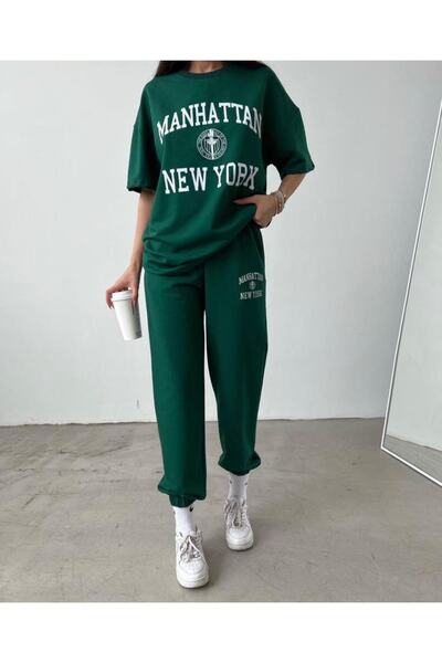 AFROGİYİM Women's Manhattan New York Printed Combed Cotton Short Sleeve Tracksuit Set