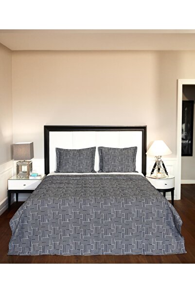 Maisonette Jacquard Geometric Patterned Bedspread Set Navy Blue