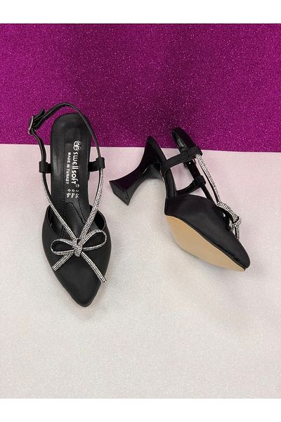 KAFKASLAR AYAKKABI Closed Front Medium Heeled Open Back Stone Evening Dress Shoes