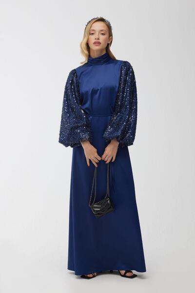 Manuka Βραδινό φόρεμα με πέτρινο κέντημα Midnight Blue