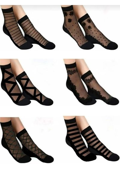ASGÜL SOCKS Чорапи от черен тюл с шарки, 12 чифта