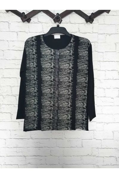 anne moda ankara Διαμήκες μοτίβο Πλήρες καλοκαιρινό λεπτό κοντό μπλουζάκι με μακρυμάνικο λαμπερό βισκόζη
