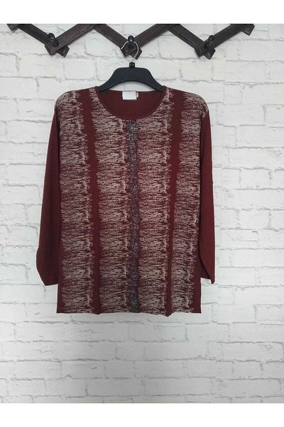 anne moda ankara Διαμήκες μοτίβο Πλήρες καλοκαιρινό λεπτό κοντό μπλουζάκι με μακρυμάνικο λαμπερό βισκόζη