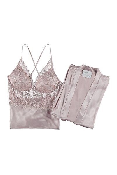 Buqete طقم قميص نوم قصير من الساتان مكون من قطعتين