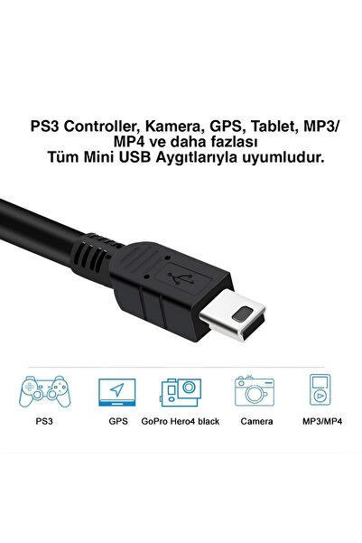 SFL Product Ps3 Kol Şarj Kablosu Mini Usb 2.0 Ps3/mp3/mp4 Uyumlu Şark Kablosu 1 Metre