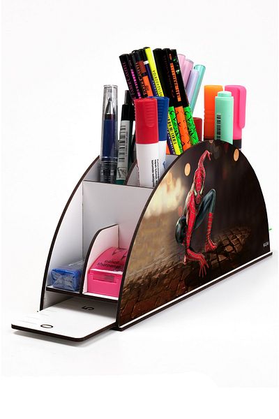 kutuTR Wooden Vip Spider Series Model Rainbow Ruled Desktop Pen Holder Organizer with Assembled Box