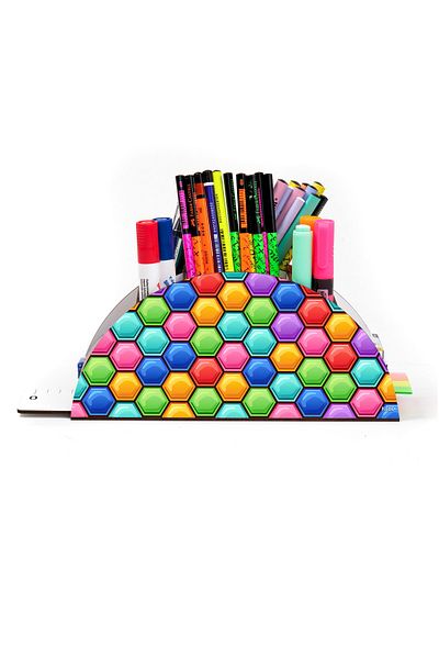 kutuTR Wooden Vip Popitler Model Rainbow Ruled Desktop Pen Holder Organizer Assembled Boxed