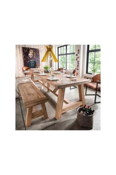 ENJOY LİFE Ahşap Doğal Kütük Kamelya-ofis-yemek  Masa +isteğe Göre Bench