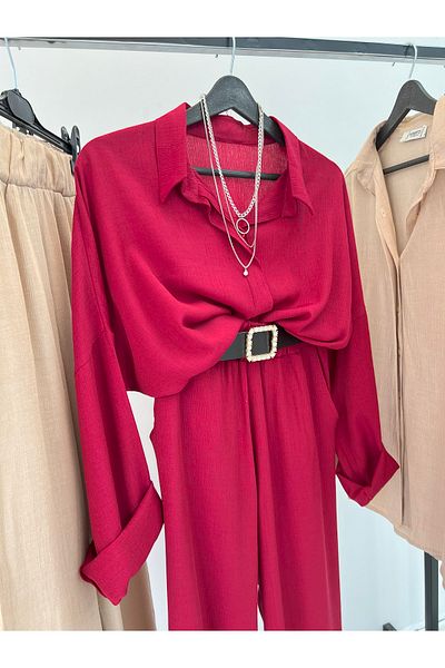 modabetce Women's Linen Suit - Shirt, Pantalon and Fabric Wrap