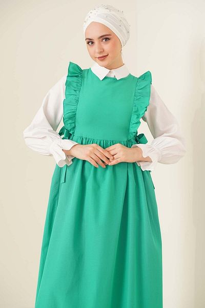 VOLT CLOTHİNG فستان حجاب جيليه أخضر - كتف مكشكش