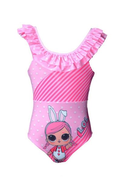 İYİBU Girl's Strappy Frilly Slip Swimsuit Lol Patterned Pink