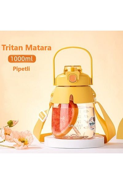 Shotay 1 L Hıppo Tritan Yellow Flask 1000ml Plastic Yellow