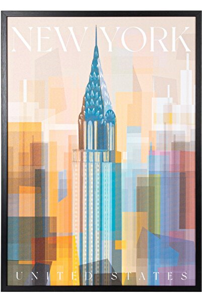 Herdekora Siyah Ahşap Çerçeveli New York Empire State Mdf Üzeri Baskı Tablo K...