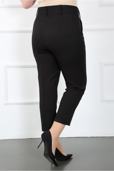 By Alba Collection Women's Black Thick Belted Dumbbell Plus Size Trousers