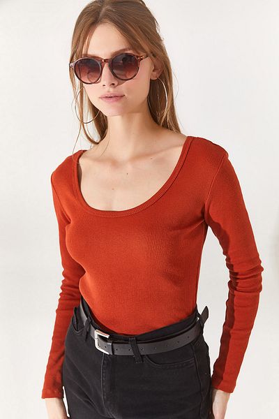 Olalook Damen-Camisole-Bluse mit breitem Kragen und Kacheln BLZ-19000722