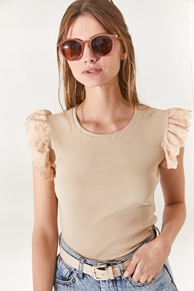 Olalook Γυναικεία πέτρινη μπλούζα από βαμβακερή λάκρα πέτρα BLZ-19002254