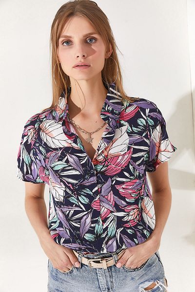 Olalook Woman's Purple White Bat Woven Shirt GML-19000576