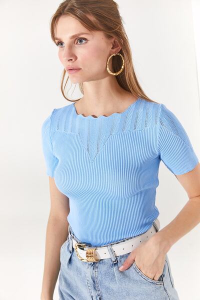 Olalook Γυναικεία πλεκτά μπλούζα μωρού μπλε γιακά BLZ-19002226