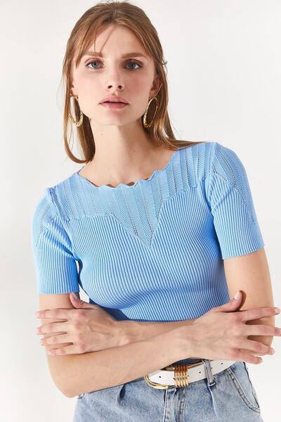 Olalook Γυναικεία πλεκτά μπλούζα μωρού μπλε γιακά BLZ-19002226