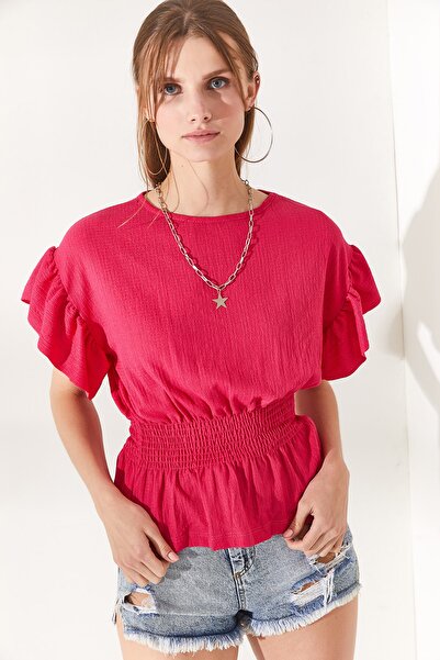 Olalook Γυναικεία φούξια μπλούζα από νυχτερίδα με λάστιχο μέση και μανίκια φουξ BLZ-19002201