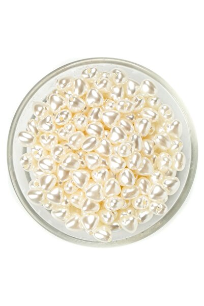 yfhobi 25 Gram - 8 Mm, Krem Renk Kalp Inci Boncuk, Lüks Barok Kalp Inci, ( 25gr - 110-115 Adet Arası )