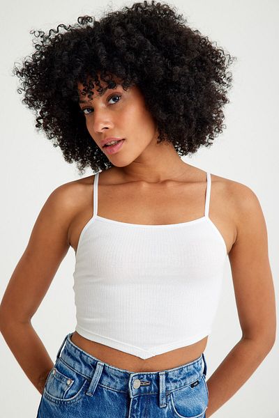 Top Step Ribbed Camisole Front Triangle Detailed Crop Body