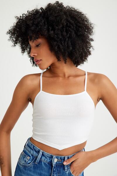 Top Step Ribbed Camisole Front Triangle Detailed Crop Body
