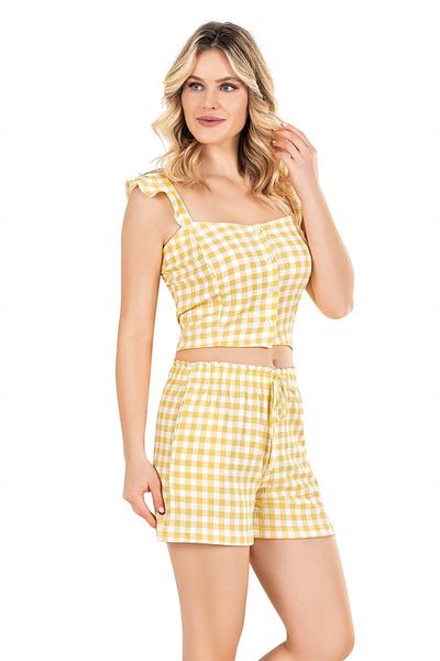 DOWRY Plaid Summer Buttoned Shorts Suit 06-17
