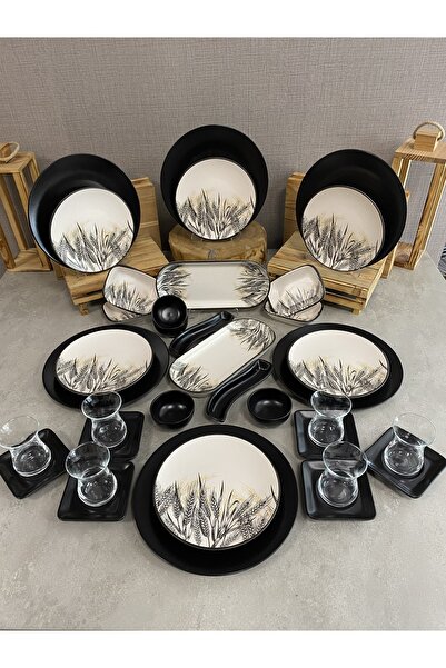 Keramika طقم إفطار أسود مطفي سبايك 36 قطعة لـ 6 أشخاص