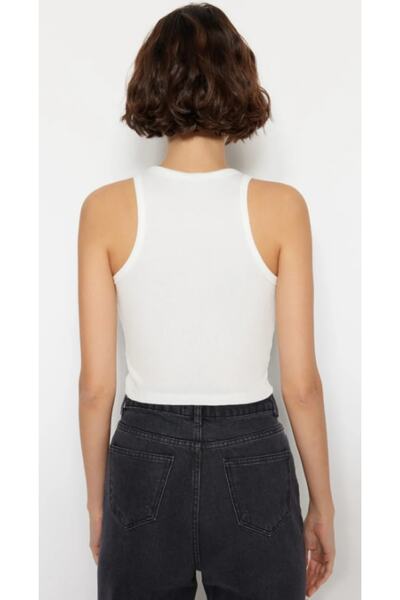 POLYMOOD Beige-White 2-Piece Fitted Crop Top Fitted Basic Collar Undershirt