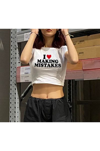 Touz White Crop - Blunt Blunt I Love Making Mistakes Printed