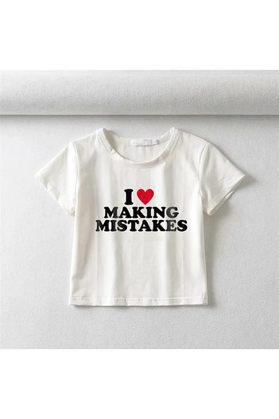 Touz White Crop - Blunt Blunt I Love Making Mistakes Printed