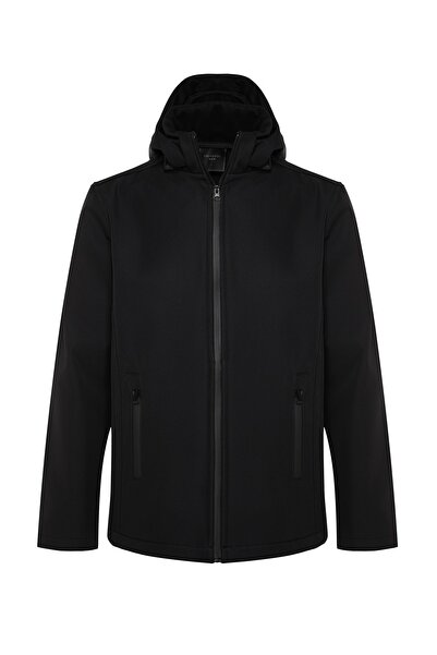 Trendyol Collection Černý, odnímatelný softshellový kabát Regular Fit s kapucí, větru a vodě odolný Tmnaw22Mo0118