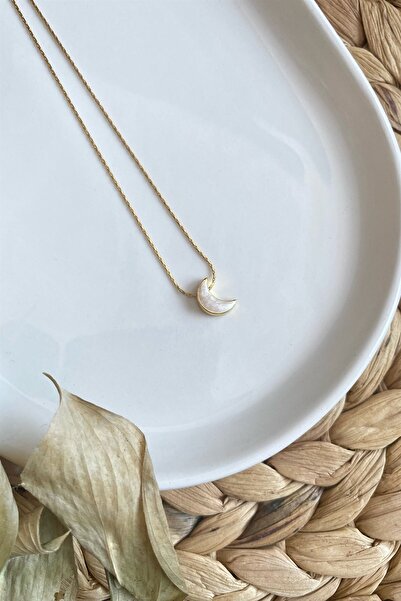 KUTUP YILDIZI Kadın Altın Kaplama Sedef Mineli Hilal Kolye