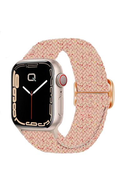Quse حزام شبكي قابل للتعديل متوافق مع ساعة Apple SE/10/9/8/7/6/5/4/3 - 42 مم - 41 مم - 40 مم - 38 مم (مسحوق شيري)