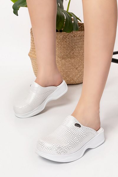 Nur Ortopedi White Silver Glitter Classic Sole Orthopedic Slippers Sabo 101