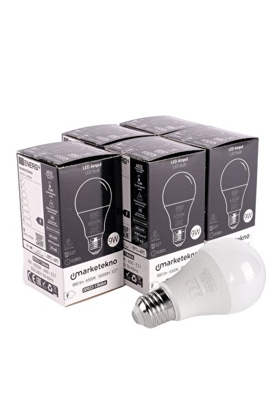 Marketekno 9w Led Ampul 6500k Beyaz Işık A60 E27 5'li Paket Ampul