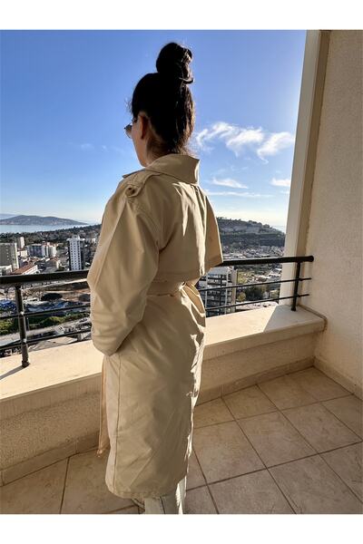 Fast Perry Dört Düğmeli Tasarım Trençkot Taş Rengi