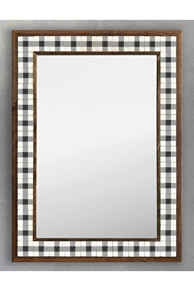 Oscar Stone Decor Ahşap Çerçeveli Mozaik (mermer) Ayna 53x73 Cm Seramik Desen...
