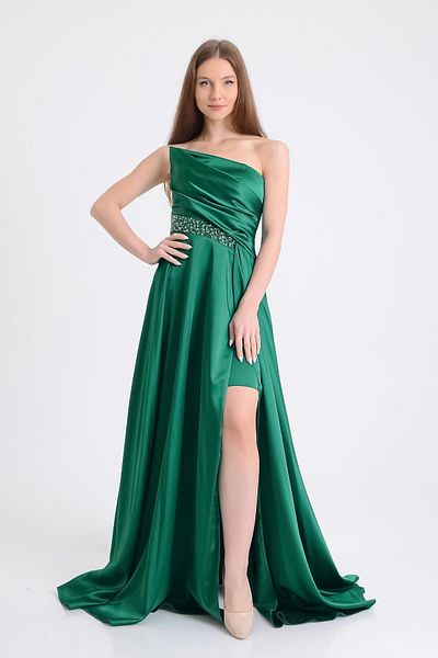 SpringStore Rochie de seara fara bretele cu piatra de smarald