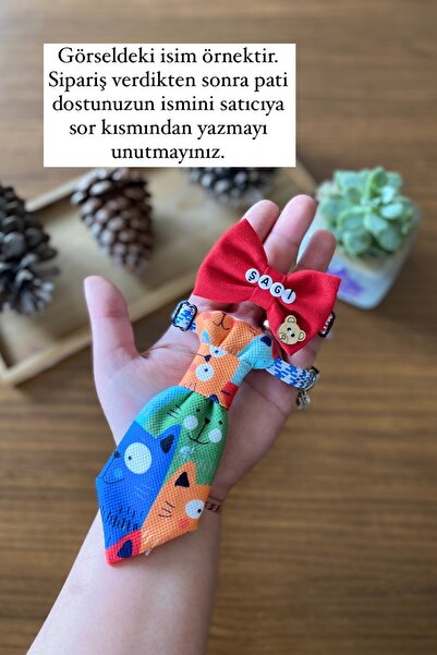 Minikpaw aksesuar Kedi Kravat Ve Papyon Tasma Mavi-kırmızı
