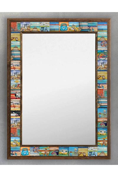 Oscar Stone Decor Ahşap Çerçeveli Mozaik (mermer) Ayna 53x73 Cm Seramik Desen...